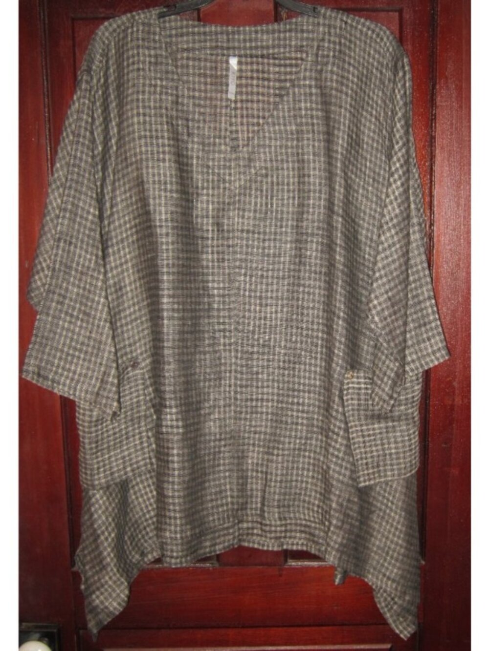 KIYO XL 100% Linen Tunic Top Blouse Shirt Pockets Lagenlook Woven Popover Flared